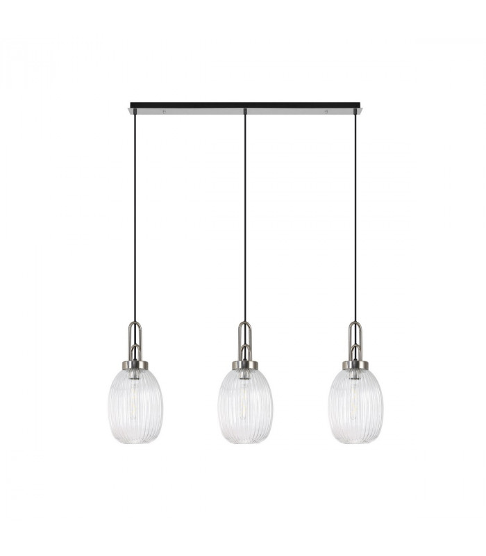Yorktown Linear 3 Light Ceiling Pendant E27 With 20cm Almond Ribbed Glass Clear Polished Nickel Matt Black-4