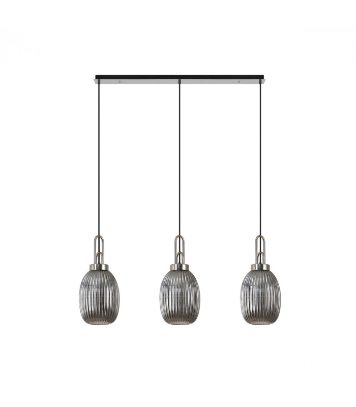 Yorktown Linear 3 Light Ceiling Pendant E27 With 20cm Almond Ribbed Glass Smoked Polished Nickel Matt Black-4