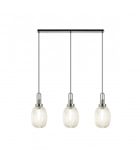 Yorktown Linear 3 Light Ceiling Pendant E27 With 20cm Almond Ribbed Glass Champagne Polished Nickel Matt Black-1