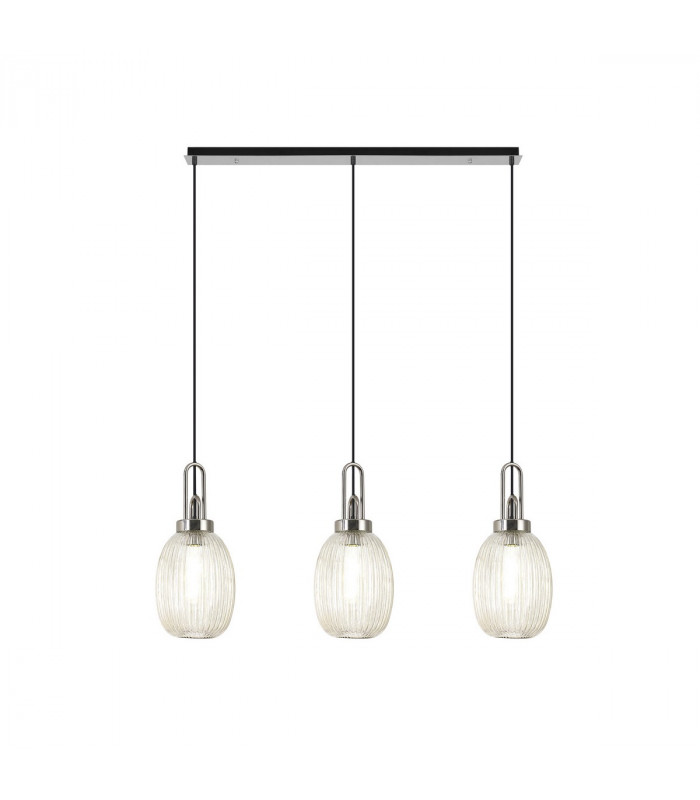 Yorktown Linear 3 Light Ceiling Pendant E27 With 20cm Almond Ribbed Glass Champagne Polished Nickel Matt Black-1