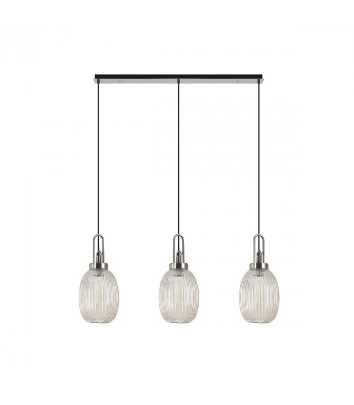 Yorktown Linear 3 Light Ceiling Pendant E27 With 20cm Almond Ribbed Glass Champagne Polished Nickel Matt Black-4