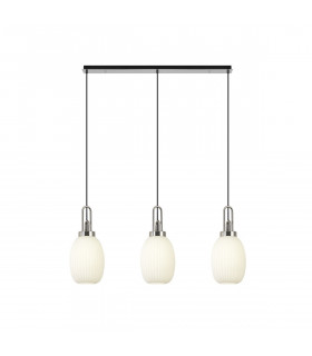 Yorktown Linear 3 Light Ceiling Pendant E27 With 20cm Almond Ribbed Glass Opal Polished Nickel Matt Black-1