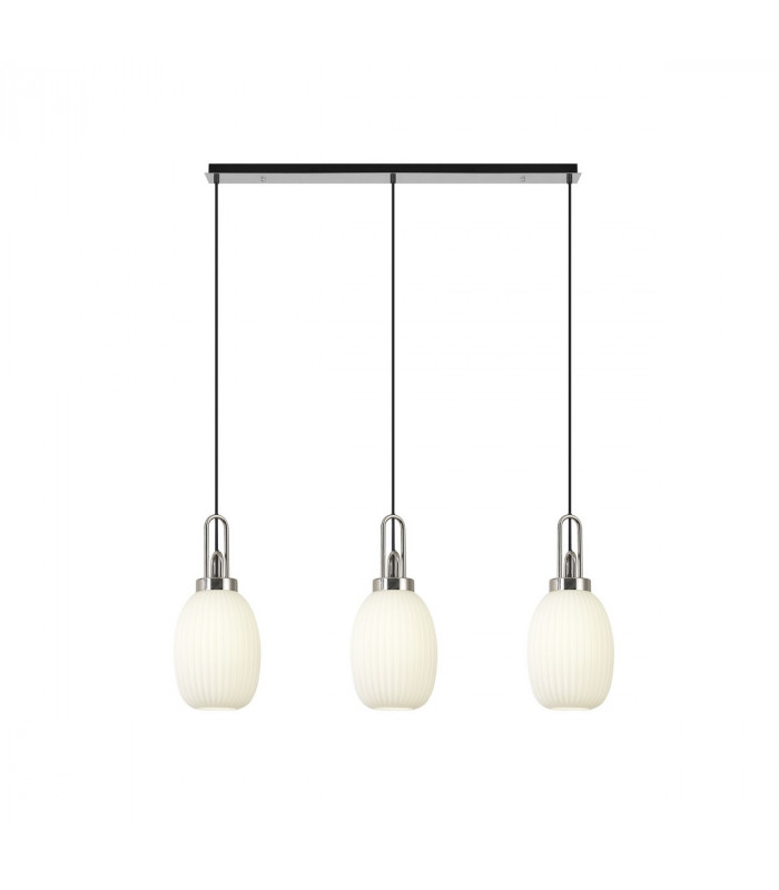 Yorktown Linear 3 Light Ceiling Pendant E27 With 20cm Almond Ribbed Glass Opal Polished Nickel Matt Black-1