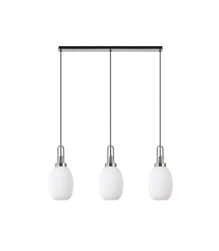 Yorktown Linear 3 Light Ceiling Pendant E27 With 20cm Almond Ribbed Glass Opal Polished Nickel Matt Black-4