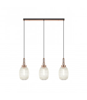 Yorktown Linear 3 Light Ceiling Pendant E27 With 20cm Almond Ribbed Glass Champagne Copper Matt Black-1