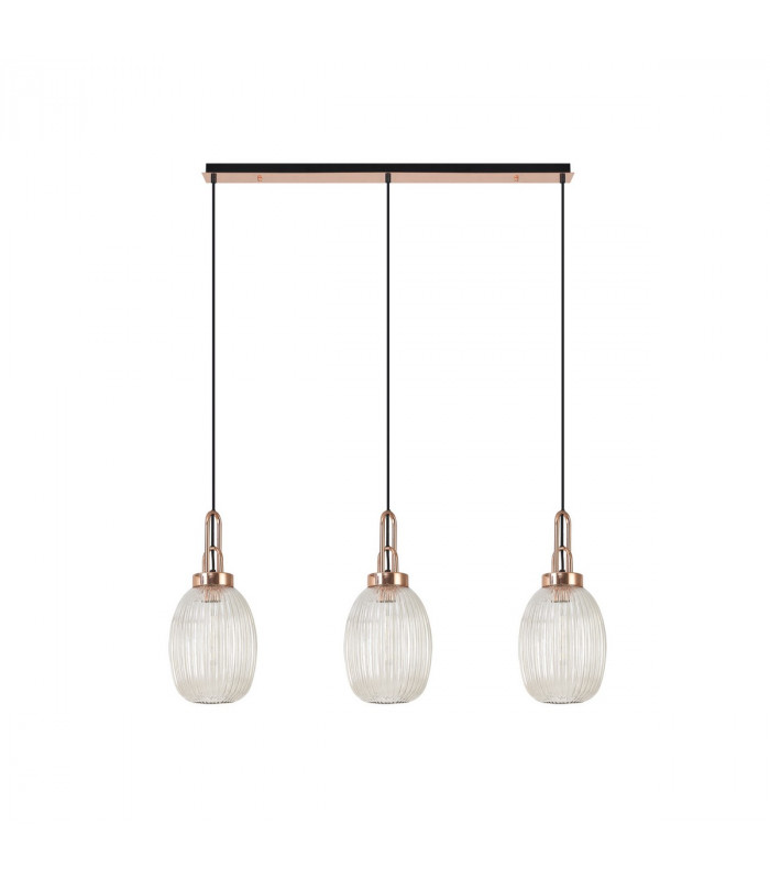 Yorktown Linear 3 Light Ceiling Pendant E27 With 20cm Almond Ribbed Glass Champagne Copper Matt Black-4