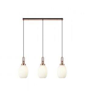 Yorktown Linear 3 Light Ceiling Pendant E27 With 20cm Almond Ribbed Glass Opal Copper Matt Black-1