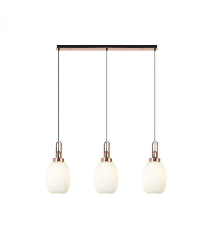 Yorktown Linear 3 Light Ceiling Pendant E27 With 20cm Almond Ribbed Glass Opal Copper Matt Black-1