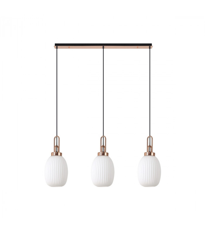 Yorktown Linear 3 Light Ceiling Pendant E27 With 20cm Almond Ribbed Glass Opal Copper Matt Black-4