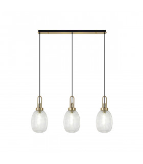 Yorktown Linear 3 Light Ceiling Pendant E27 With 20cm Almond Ribbed Glass Clear Brass Gold Matt Black-1