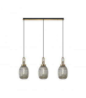 Yorktown Linear 3 Light Ceiling Pendant E27 With 20cm Almond Ribbed Glass Smoked Brass Gold Matt Black-1