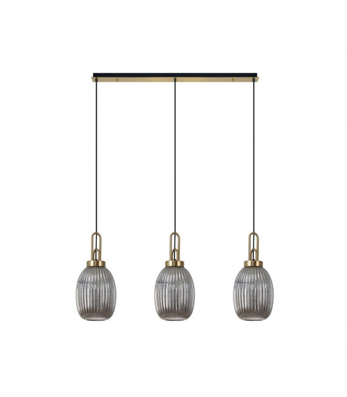 Yorktown Linear 3 Light Ceiling Pendant E27 With 20cm Almond Ribbed Glass Smoked Brass Gold Matt Black-4