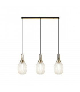 Yorktown Linear 3 Light Ceiling Pendant E27 With 20cm Almond Ribbed Glass Champagne Brass Gold Matt Black-1