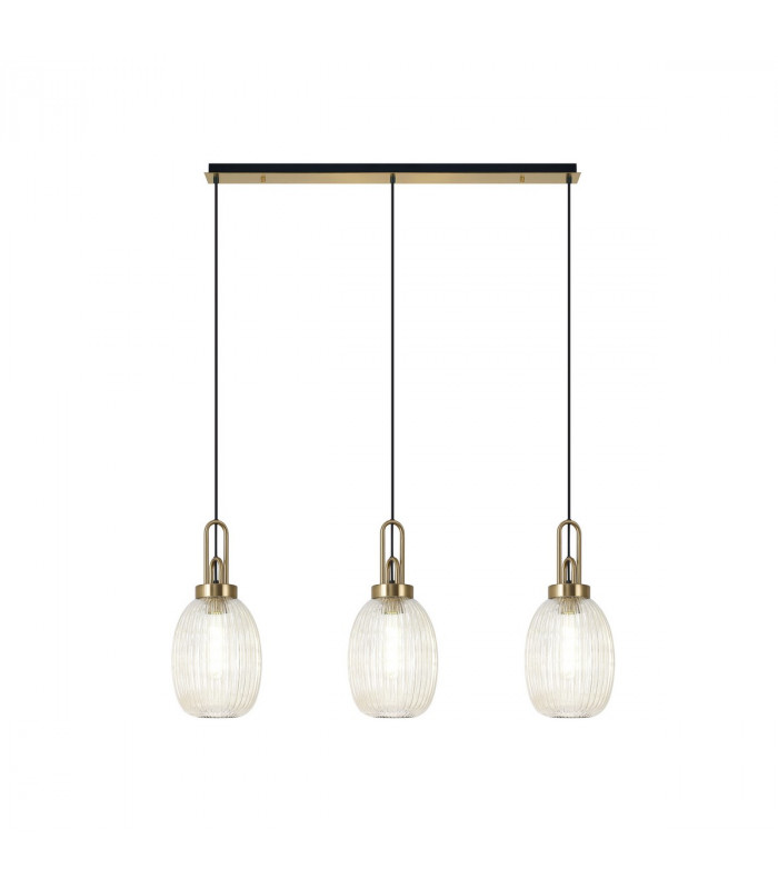 Yorktown Linear 3 Light Ceiling Pendant E27 With 20cm Almond Ribbed Glass Champagne Brass Gold Matt Black-1