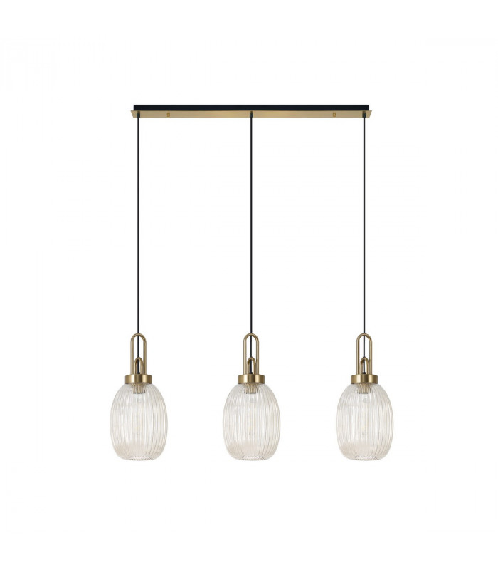 Yorktown Linear 3 Light Ceiling Pendant E27 With 20cm Almond Ribbed Glass Champagne Brass Gold Matt Black-4