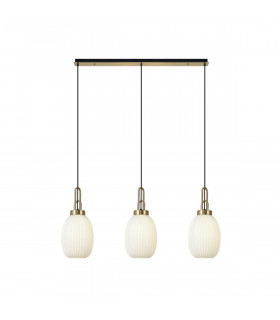 Yorktown Linear 3 Light Ceiling Pendant E27 With 20cm Almond Ribbed Glass Opal Brass Gold Matt Black-1