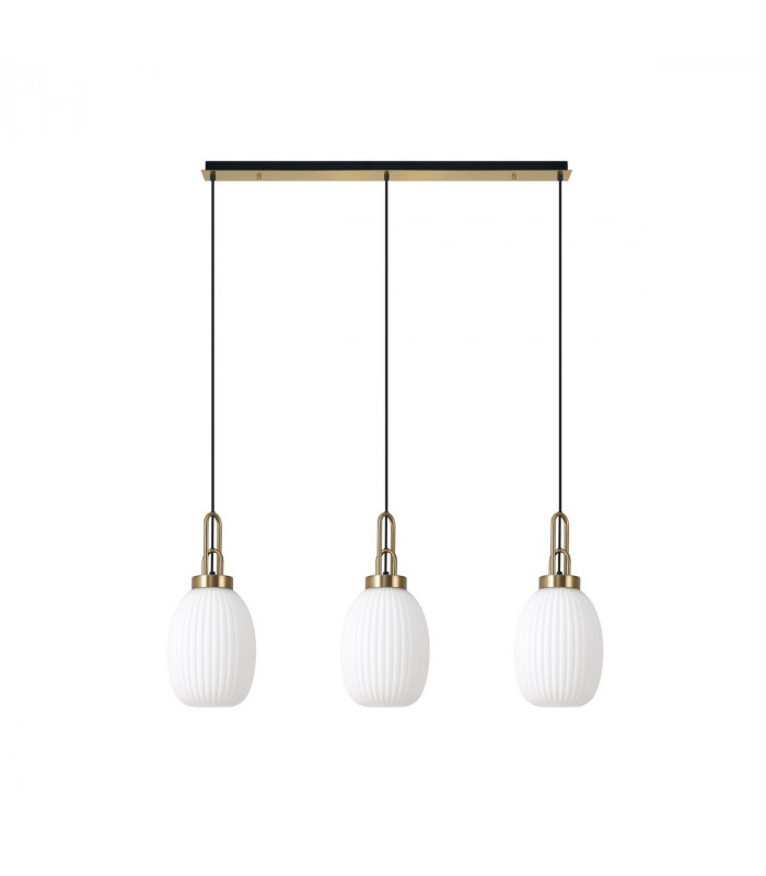 Yorktown Linear 3 Light Ceiling Pendant E27 With 20cm Almond Ribbed Glass Opal Brass Gold Matt Black-4