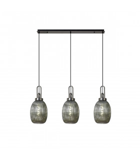 Yorktown Linear 3 Light Ceiling Pendant With 20cm Almond Ribbed Glass Black Chrome Matt Black Smoked-1