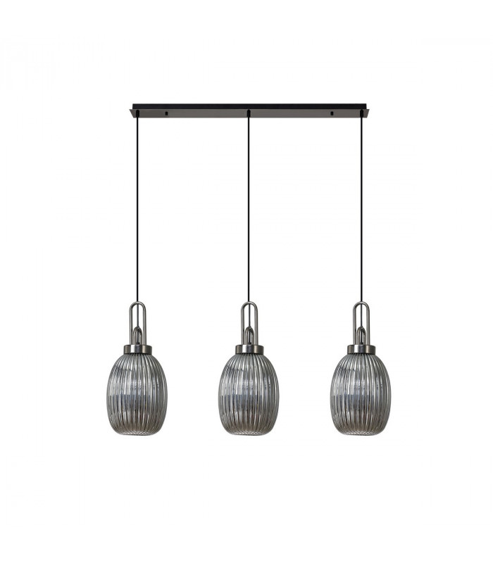 Yorktown Linear 3 Light Ceiling Pendant With 20cm Almond Ribbed Glass Black Chrome Matt Black Smoked-4