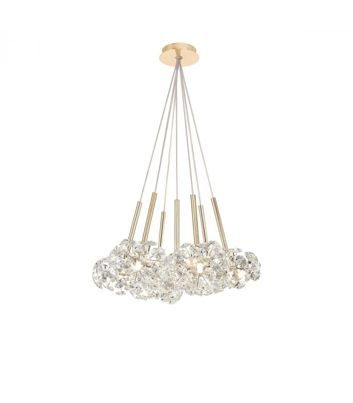 Salisbury 7 Light G9 1.5m Cluster Ceiling Pendant With French Gold And Crystal Shade-1