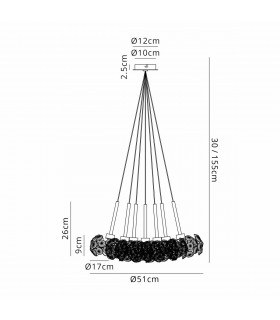 Salisbury 7 Light G9 1.5m Cluster Ceiling Pendant With French Gold And Crystal Shade-2
