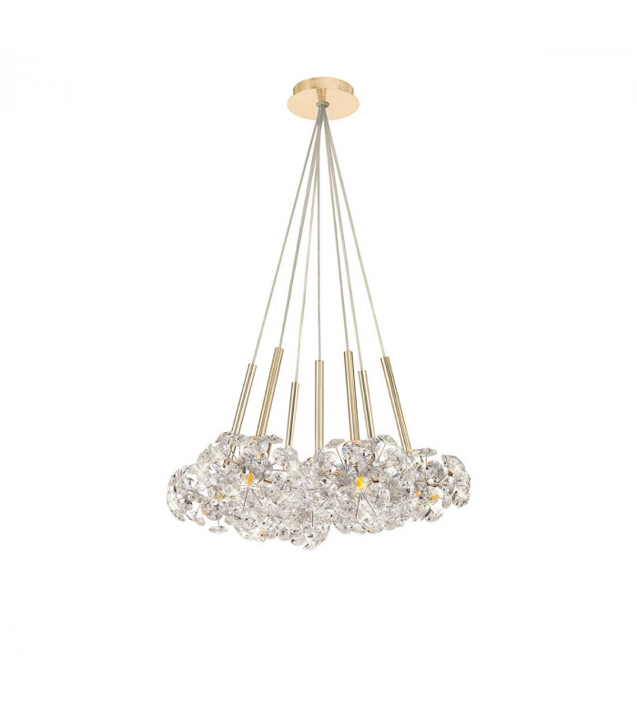 Salisbury 7 Light G9 1.5m Cluster Ceiling Pendant With French Gold And Crystal Shade-4