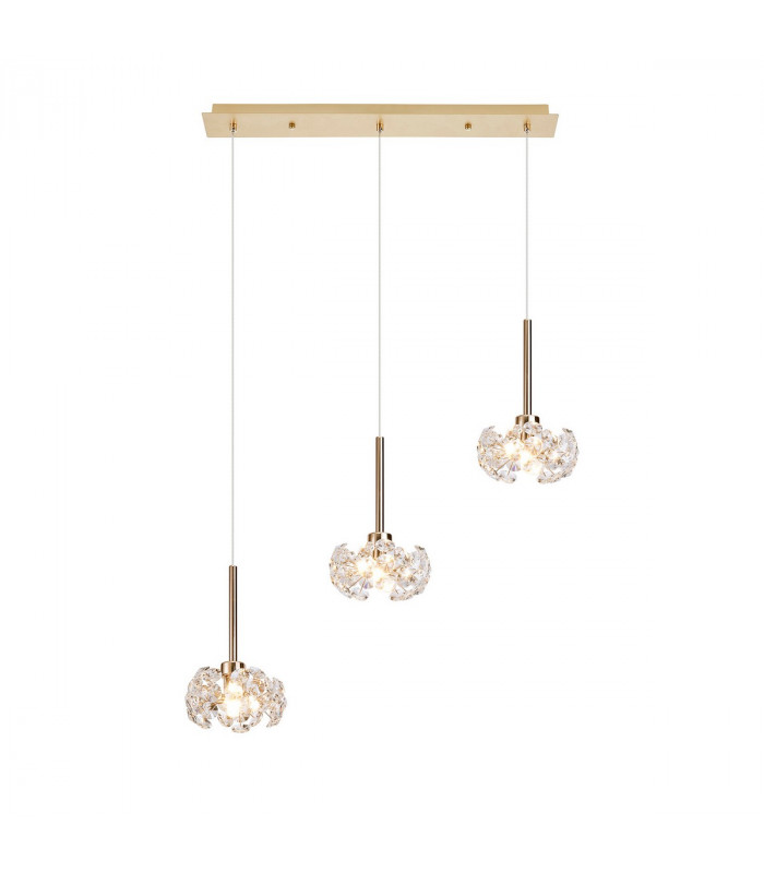 Salisbury 3 Light G9 2m Linear Ceiling Pendant With French Gold And Crystal Shade-1