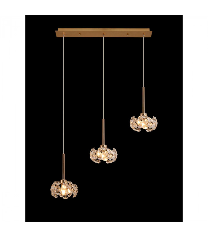 Salisbury 3 Light G9 2m Linear Ceiling Pendant With French Gold And Crystal Shade-3