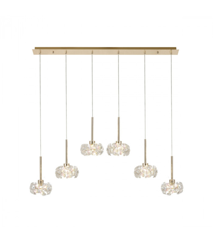 Salisbury 6 Light G9 2m Linear Ceiling Pendant With French Gold And Crystal Shade-1