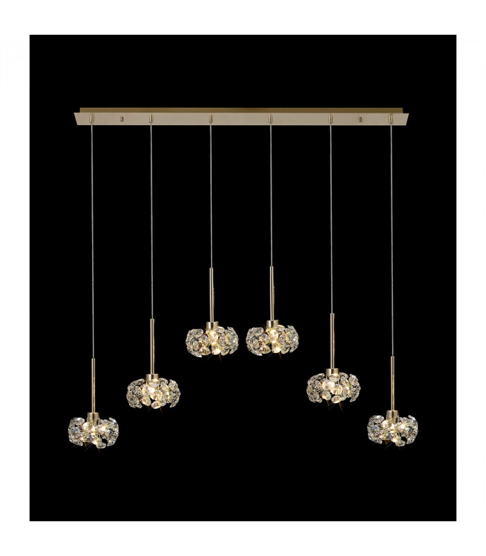 Salisbury 6 Light G9 2m Linear Ceiling Pendant With French Gold And Crystal Shade-3