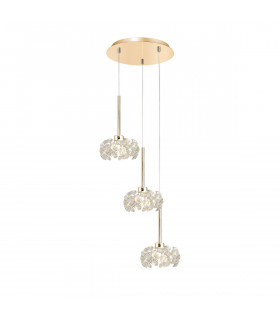 Salisbury 3 Light G9 2m Round Ceiling Pendant With French Gold And Crystal Shade-1