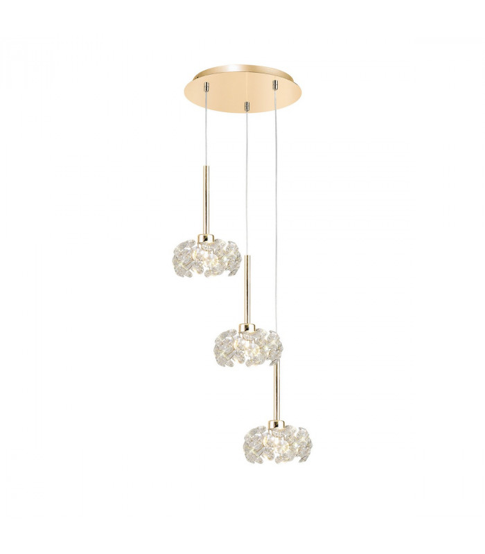 Salisbury 3 Light G9 2m Round Ceiling Pendant With French Gold And Crystal Shade-1