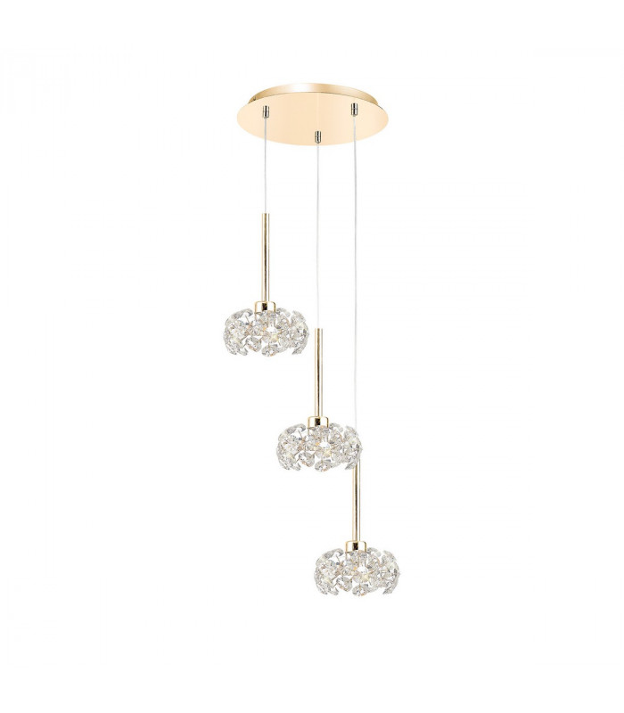 Salisbury 3 Light G9 2m Round Ceiling Pendant With French Gold And Crystal Shade-4