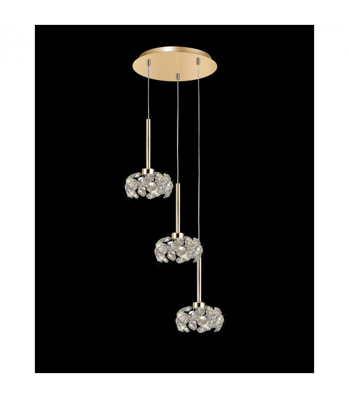 Salisbury 3 Light G9 2m Round Ceiling Pendant With French Gold And Crystal Shade-10