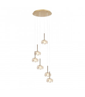 Salisbury 6 Light G9 2.5m Round Multiple Ceiling Pendant With French Gold And Crystal Shade-1