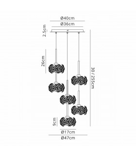 Salisbury 6 Light G9 2.5m Round Multiple Ceiling Pendant With French Gold And Crystal Shade-2