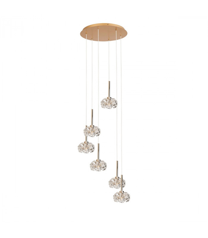 Salisbury 6 Light G9 2.5m Round Multiple Ceiling Pendant With French Gold And Crystal Shade-4