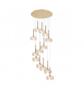 Salisbury 13 Light G9 2.5m Round Multiple Ceiling Pendant With French Gold And Crystal Shade-1