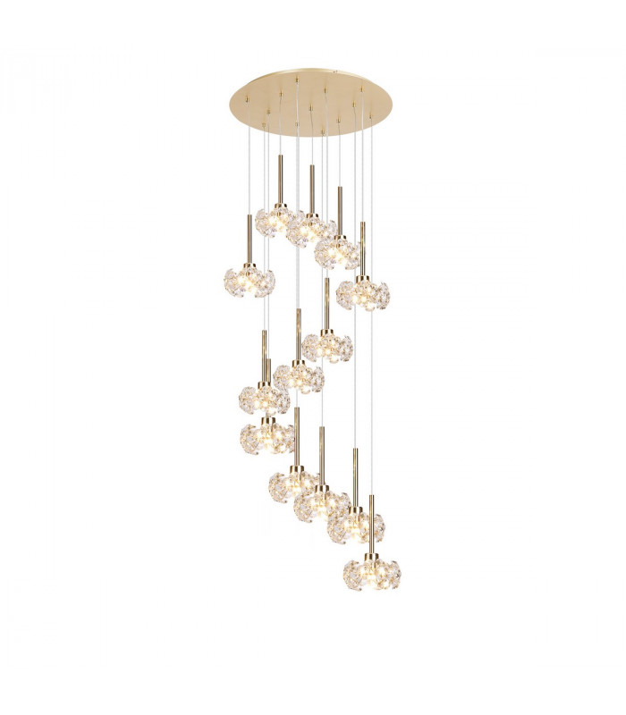Salisbury 13 Light G9 2.5m Round Multiple Ceiling Pendant With French Gold And Crystal Shade-1