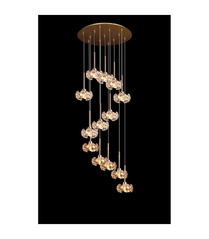 Salisbury 13 Light G9 2.5m Round Multiple Ceiling Pendant With French Gold And Crystal Shade-3