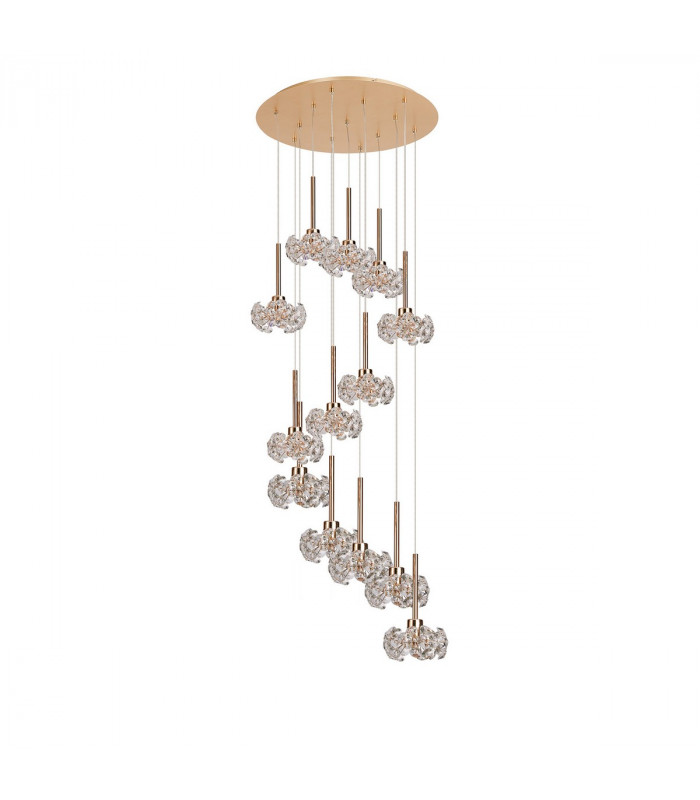 Salisbury 13 Light G9 2.5m Round Multiple Ceiling Pendant With French Gold And Crystal Shade-4