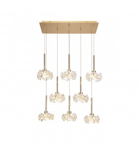 Salisbury 8 Light G9 2m Rectangle Multiple Ceiling Pendant With French Gold And Crystal Shade-1