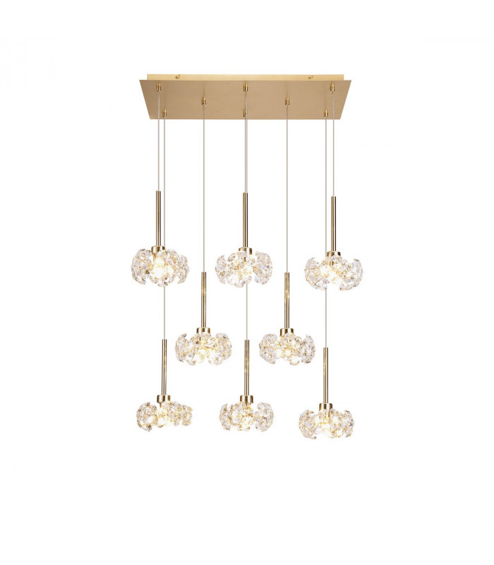 Salisbury 8 Light G9 2m Rectangle Multiple Ceiling Pendant With French Gold And Crystal Shade-1