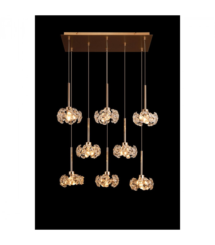 Salisbury 8 Light G9 2m Rectangle Multiple Ceiling Pendant With French Gold And Crystal Shade-3