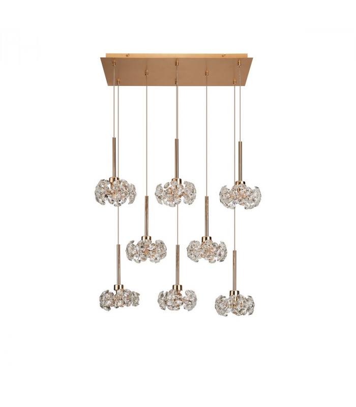Salisbury 8 Light G9 2m Rectangle Multiple Ceiling Pendant With French Gold And Crystal Shade-4