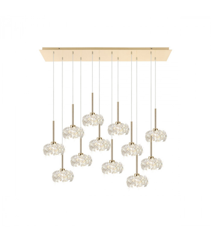 Salisbury 12 Light G9 2m Linear Ceiling Pendant With French Gold And Crystal Shade-1