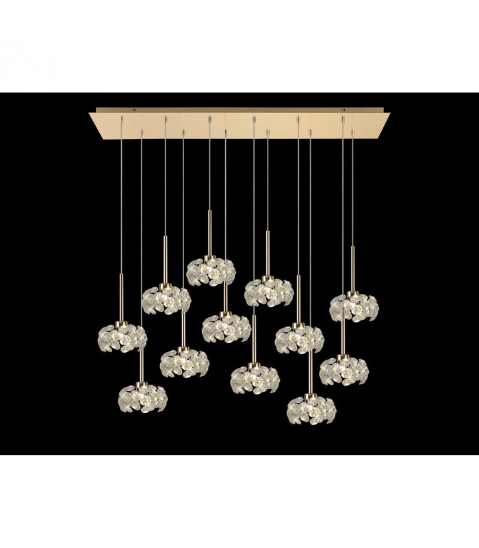 Salisbury 12 Light G9 2m Linear Ceiling Pendant With French Gold And Crystal Shade-3