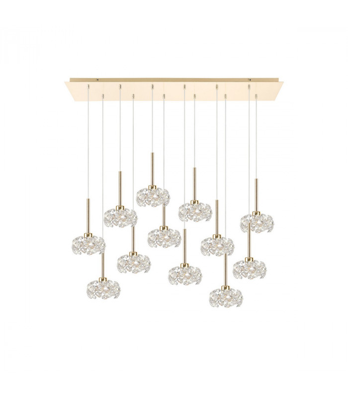 Salisbury 12 Light G9 2m Linear Ceiling Pendant With French Gold And Crystal Shade-4
