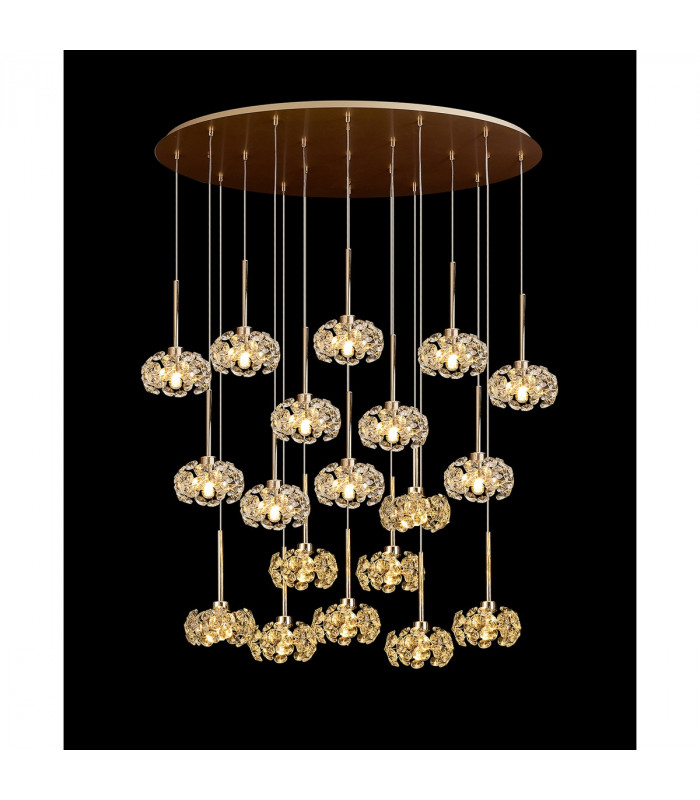 Salisbury 19 Light G9 3.5m Oval Multiple Ceiling Pendant With French Gold And Crystal Shade-3