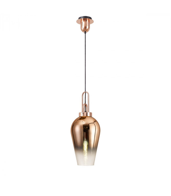 Yorktown Ceiling Pendant E27 With 23cm Pear Glass Copper Matt Black Clear-1